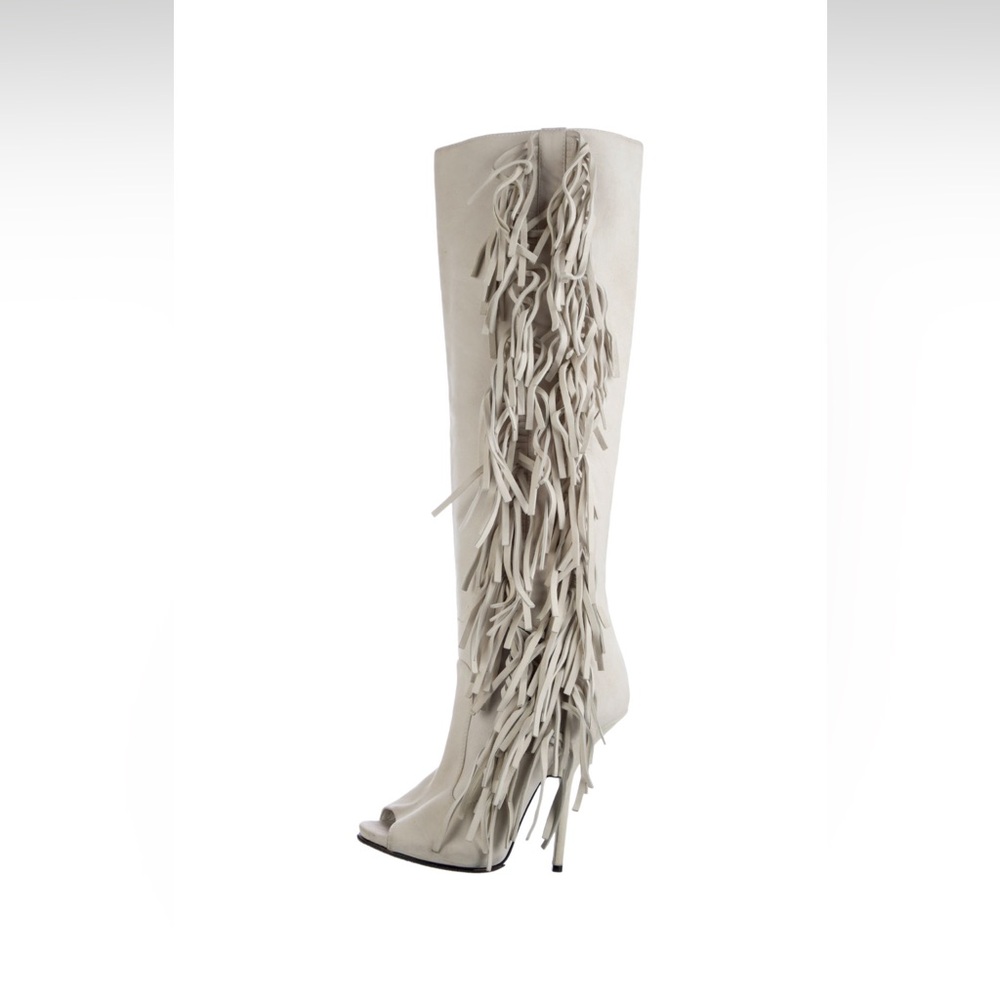 Authentic Giuseppe zanotti suede leather calf tall peep toe fringe boot